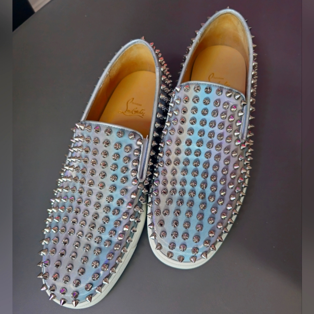Christian Louboutin iridescent all-over spike studded slip on sneakers